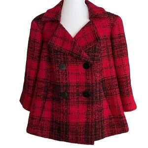 Talbots Petites Buffalo Plaid Wool Blend Cropped Double Breasted Jacket Sz 14P